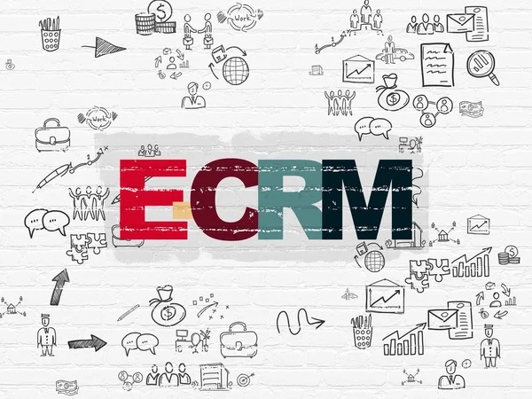 Affärsidé: E-Crm på vägg bakgrund — Stockfoto