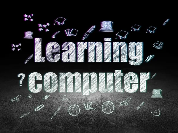 Concetto di apprendimento: Learning Computer in camera oscura grunge — Foto Stock