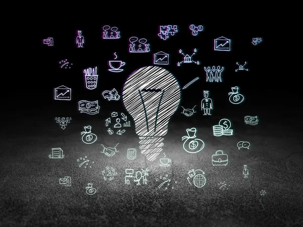 Finance concept: Light Bulb in grunge dark room — Stock Photo, Image
