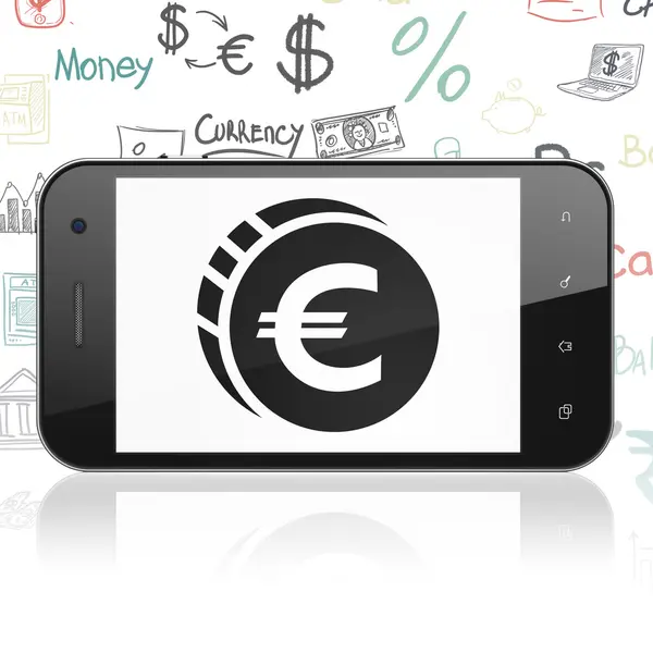 Money concept: Smartphone with Euro Coin on display — Stock fotografie