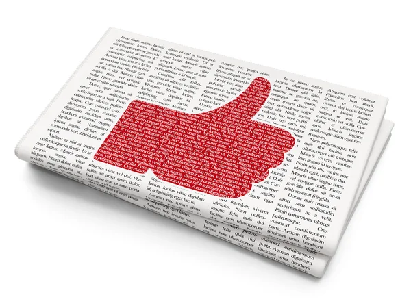 Концепція соціальних мереж: великий палець на тлі газети — стокове фото