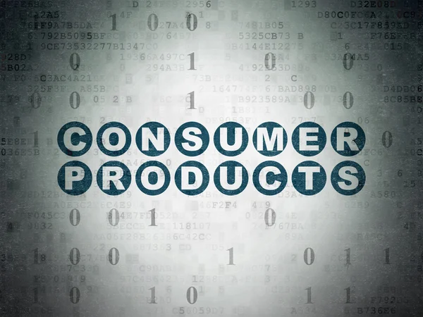 Conceito de negócio: Produtos de consumo sobre fundo de papel digital — Fotografia de Stock