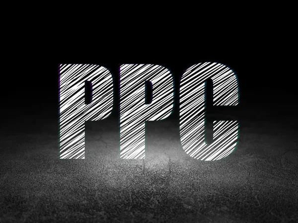 Reklamkoncept: Ppc i grunge mörkt rum — Stockfoto