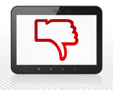Social network concept: Tablet Pc Computer with Thumb Down on display