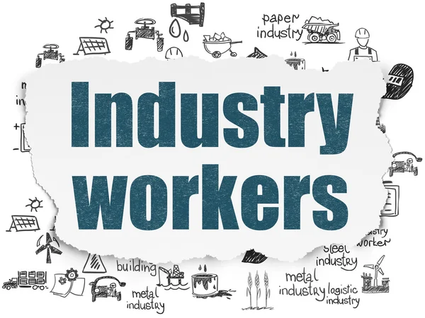 Branchenkonzept: Industriearbeiter auf zerrissenem Papier — Stockfoto
