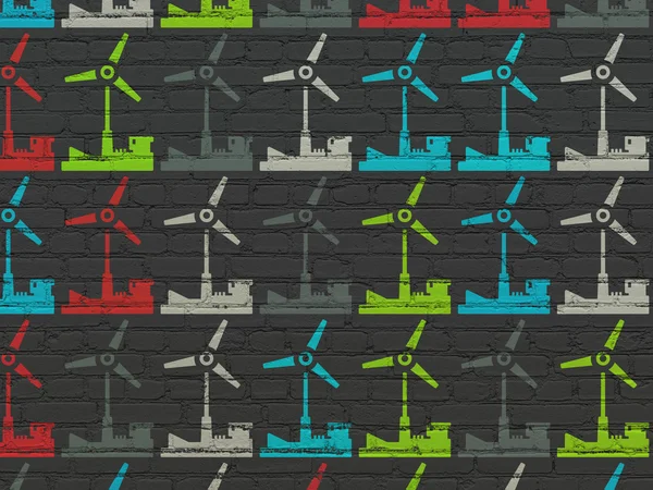 Industry concept: Windmill icons on wall background — Stok fotoğraf