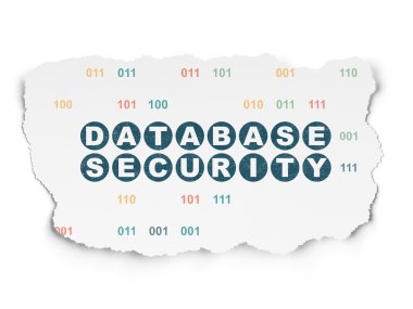 Güvenlik kavramı: yırtık kağıt arka plan üzerinde veritabanı güvenliği