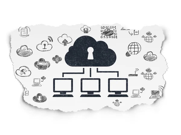 Concetto di cloud computing: rete cloud su sfondo carta lacerata — Foto Stock