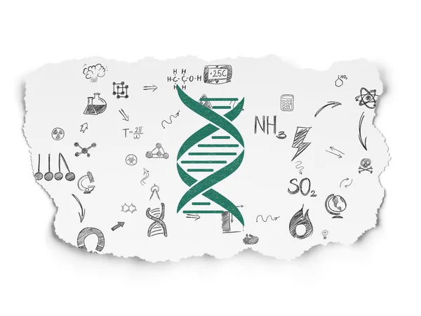 Conceito de ciência: DNA sobre fundo de papel rasgado — Fotografia de Stock