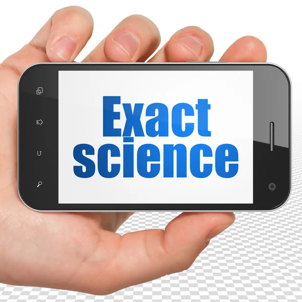 Concepto de ciencia: Smartphone de mano con ciencia exacta en pantalla — Foto de Stock