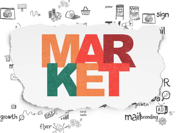 Conceito de publicidade: Market on Torn Paper background — Fotografia de Stock