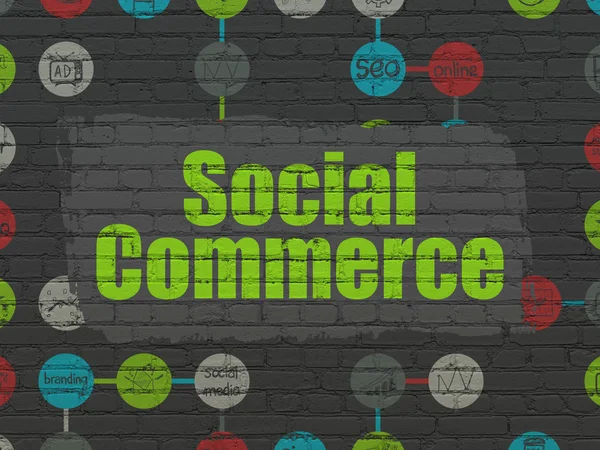 Koncepcja Reklama: Social Commerce na tle ściany — Zdjęcie stockowe