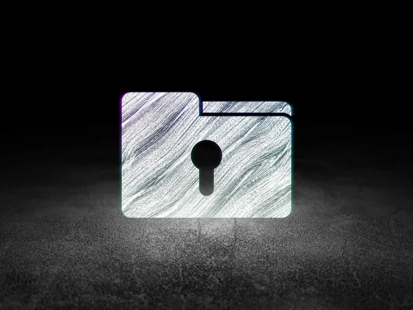 Business concept: Folder With Keyhole in grunge dark room — Stok fotoğraf