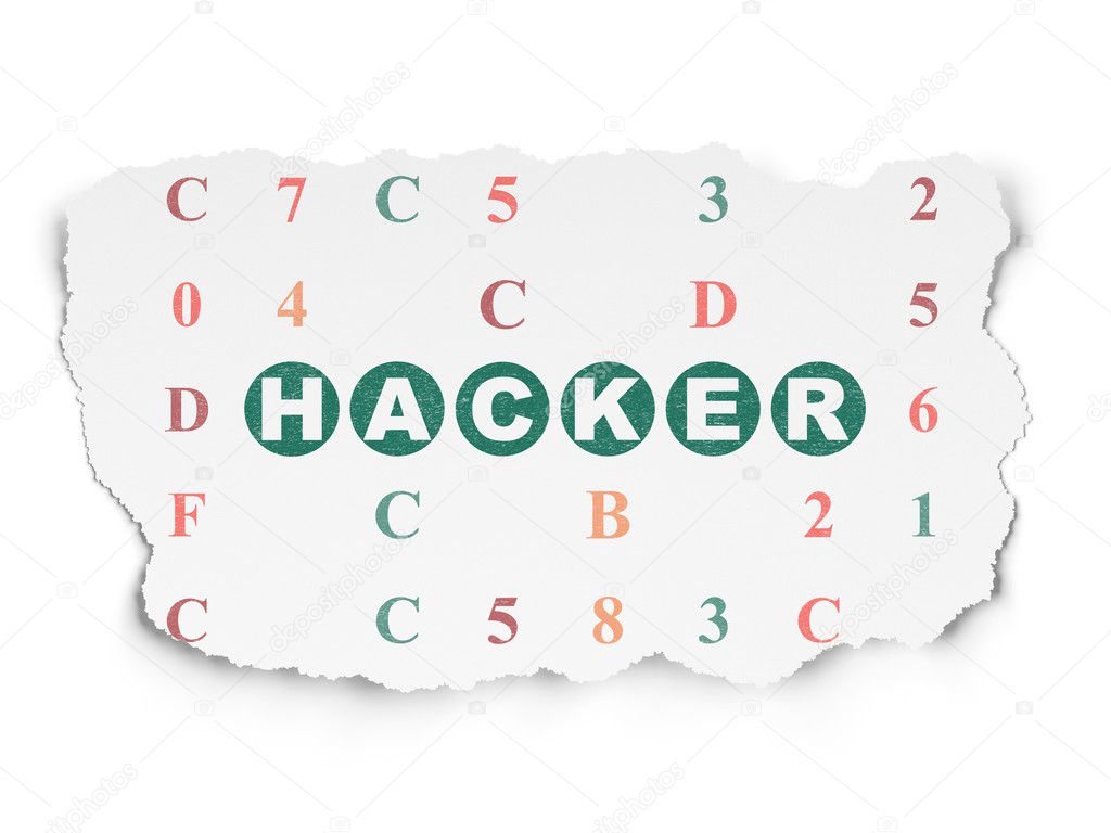 Security concept: Hacker on Torn Paper background