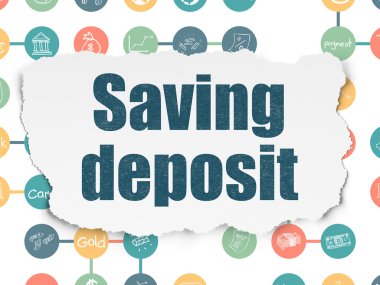 Para birimi kavramı: mevduat yırtılmış kağıt arka planda kaydetme