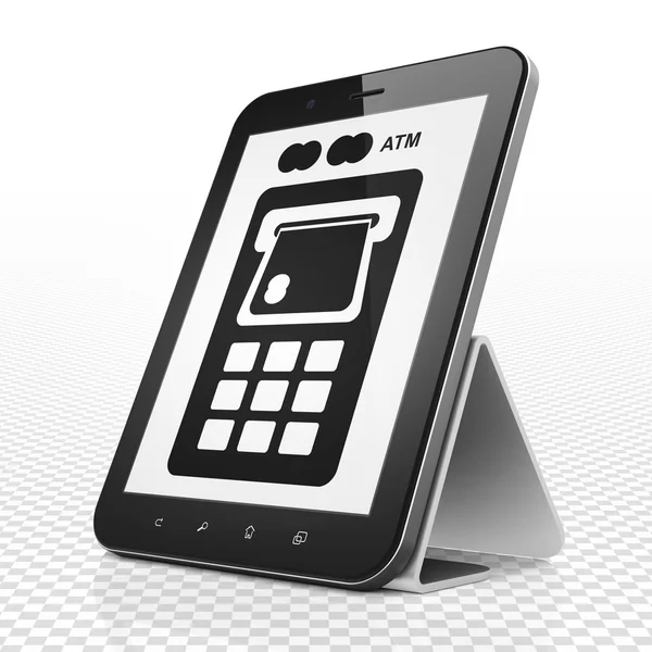 Concept d'argent : ordinateur tablette avec distributeur automatique sur l'écran — Photo
