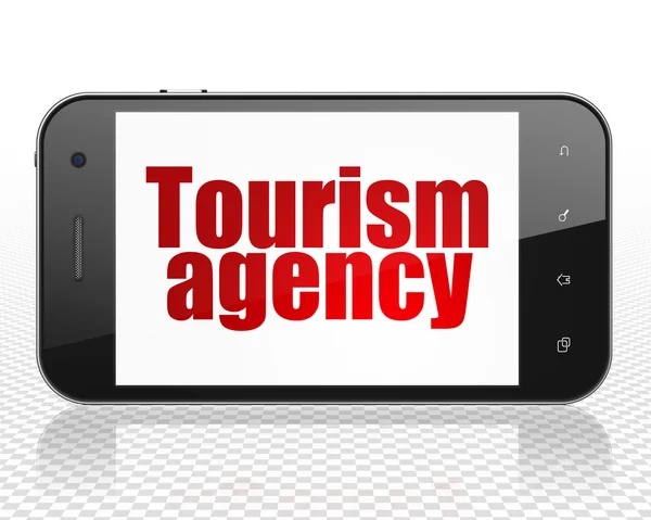 Концепция путешествий: Smartphone with Tourism Agency on display — стоковое фото