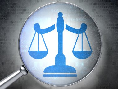 Hukuk kavramı: dijital arka plan üzerinde optik cam pullarla