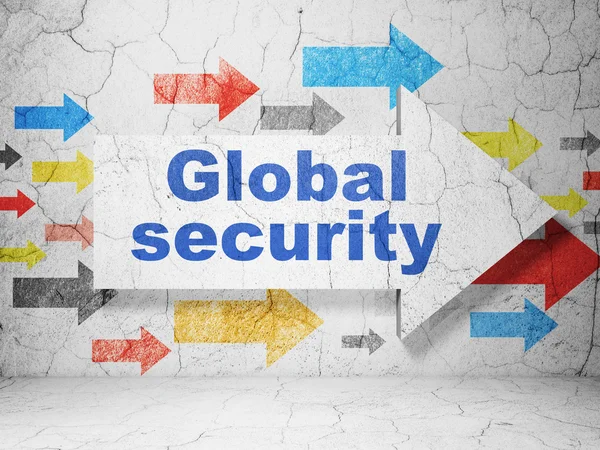 Safety concept: arrow with Global Security on grunge wall background — стокове фото