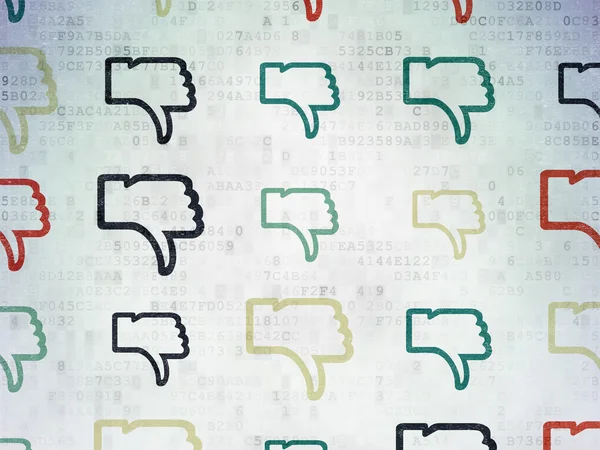 Conceito de mídia social: Thumb Down ícones em fundo de papel digital — Fotografia de Stock