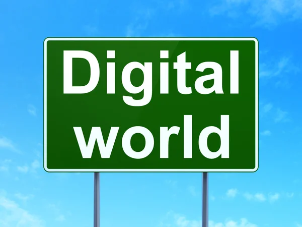 Conceito de dados: Mundo digital em fundo sinal de estrada — Fotografia de Stock