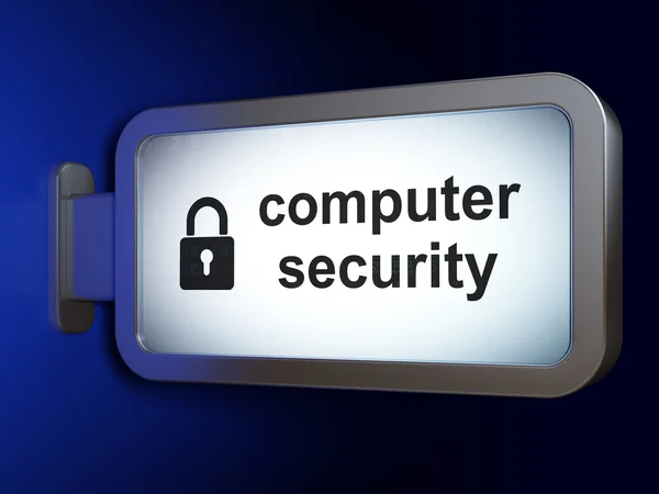 Concetto di privacy: sicurezza informatica e lucchetto chiuso su sfondo cartellone — Foto Stock