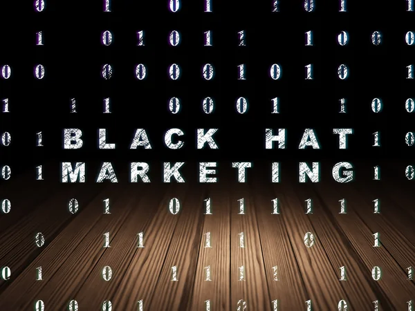 Finance concept: Black Hat Marketing in grunge dark room — Stock fotografie