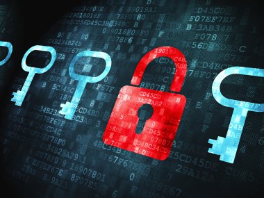 Safety concept: Padlock And Key on digital background