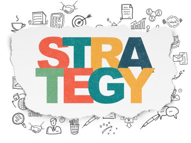 Ekonomi kavramı: strateji yırtılmış kağıt arka plan üzerinde