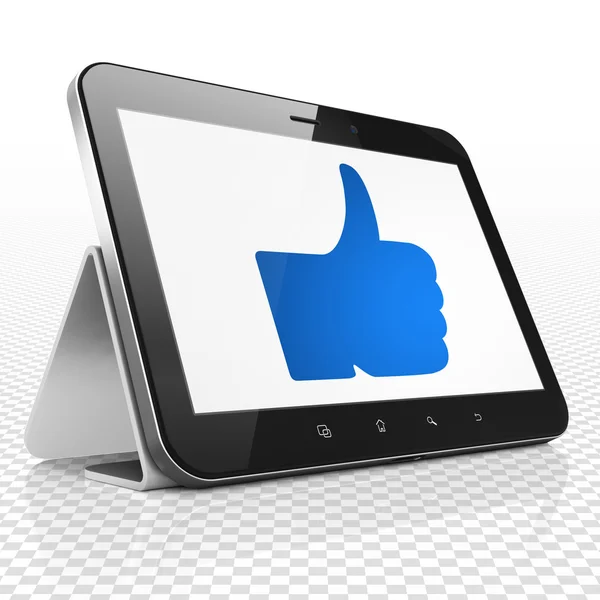 Concepto de red social: Tablet Computer con Thumb Up en pantalla — Foto de Stock