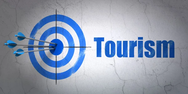 Tourism concept: target and Tourism on wall background — Stok fotoğraf