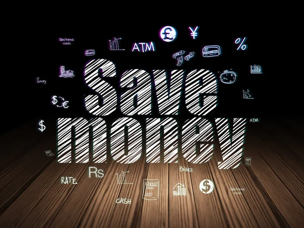 Koncepcji bankowości: zaoszczędzić pieniądze w ciemnym pokoju grunge — Zdjęcie stockowe