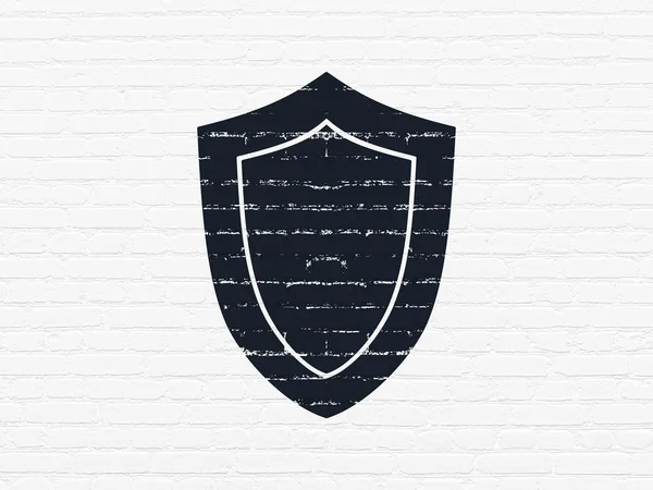 Conceito de proteção: Escudo no fundo da parede — Fotografia de Stock