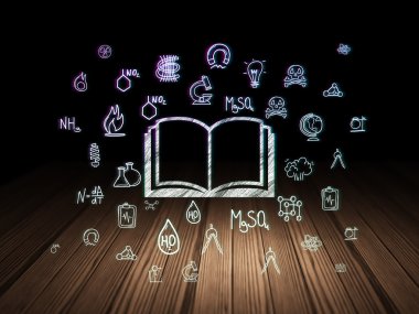 Science concept: Book in grunge dark room