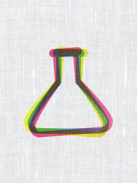 Science concept: Flask on fabric texture background — 图库照片