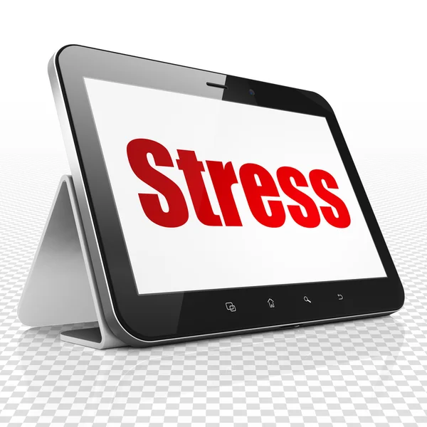 Gezondheid concept: Tablet PC met Stress op het display — Stockfoto