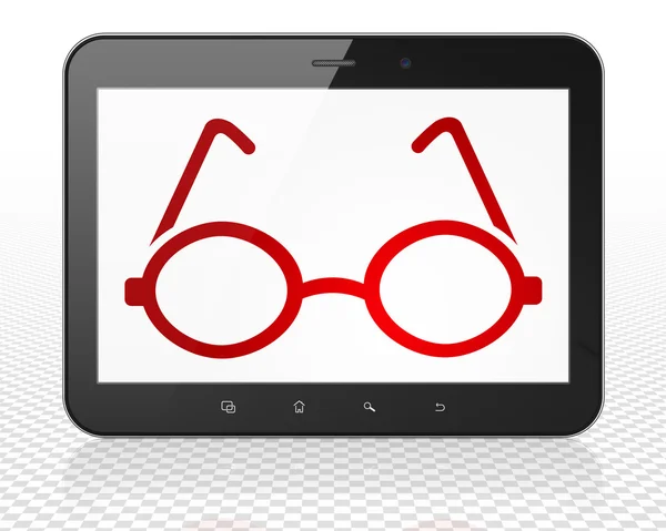 Concepto científico: Tablet PC Ordenador con gafas en pantalla — Foto de Stock