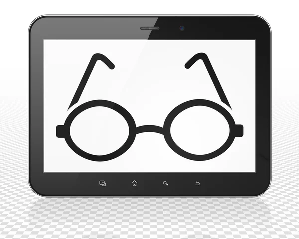 Learning concept: Tablet Pc Computer with Glasses on display — Stock Fotó