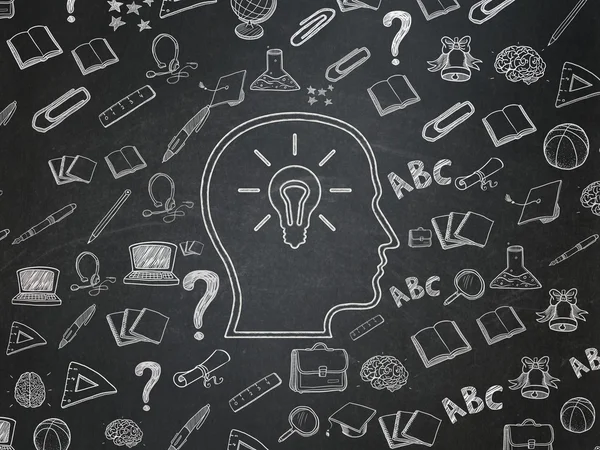 Learning concept: Head With Lightbulb on School Board background — Zdjęcie stockowe