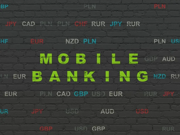 Concepto de moneda: Banca móvil en el fondo de la pared —  Fotos de Stock
