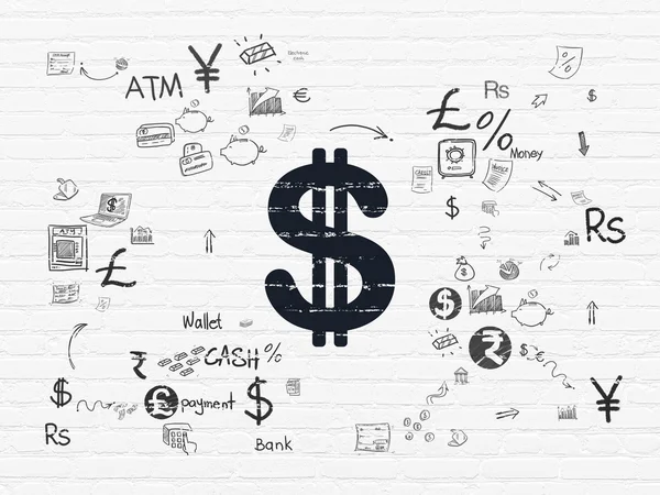 Concepto de dinero: Dólar sobre fondo de pared — Foto de Stock