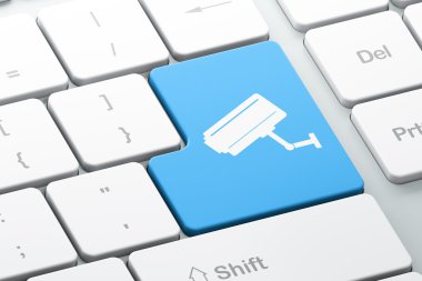 Gizlilik kavramı: Cctv kamera bilgisayar klavye arka plan üzerinde