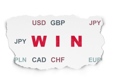 İş kavramı: kazanmak yırtılmış kağıt arka plan üzerinde