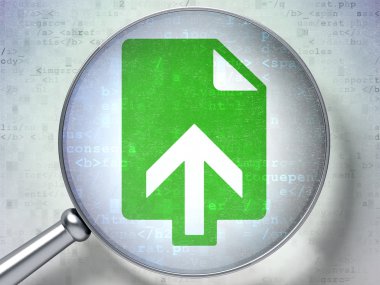 Web development concept: Upload with optical glass on digital background