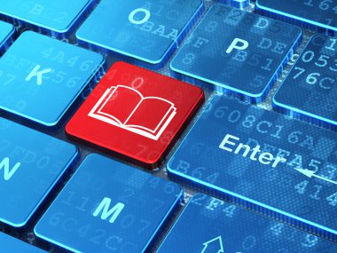 Bilim kavramı: bilgisayar klavye arka plan üzerinde kitap