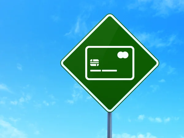 Currency concept: Credit Card on road sign background — Stock Photo, Image