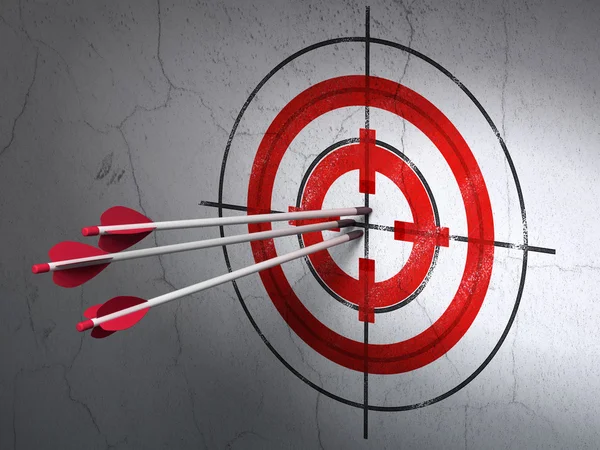 Finance concept: arrows in Target target on wall background — Stockfoto