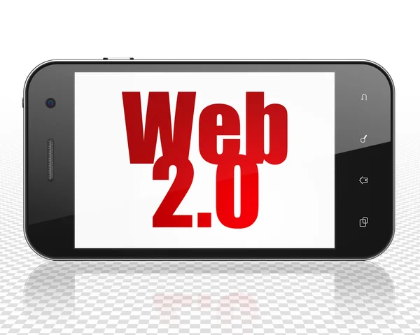 Concepto de desarrollo web: Smartphone con Web 2.0 en pantalla — Foto de Stock