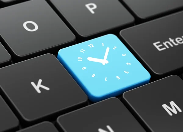 Concepto de línea de tiempo: Reloj en el fondo del teclado del ordenador — Foto de Stock