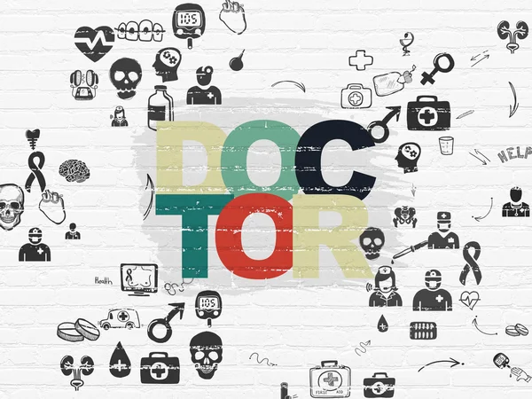 Concepto de medicina: Doctor en fondo de pared —  Fotos de Stock